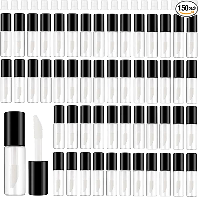 Jinei 150 Pcs Clear Empty Lip Balm Bottles 1.2ml Mini Lip Gloss Tubes, Refillable Containers Transparent Plastic Clear Lipstick Tubes for Girl Women DIY Makeup Sample Travel(Black)