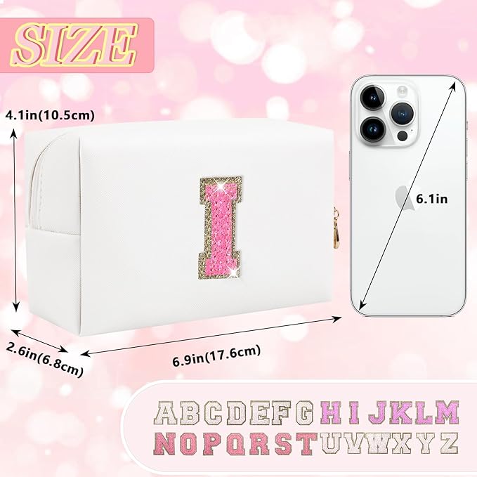 Initial letter patch makeup bag,