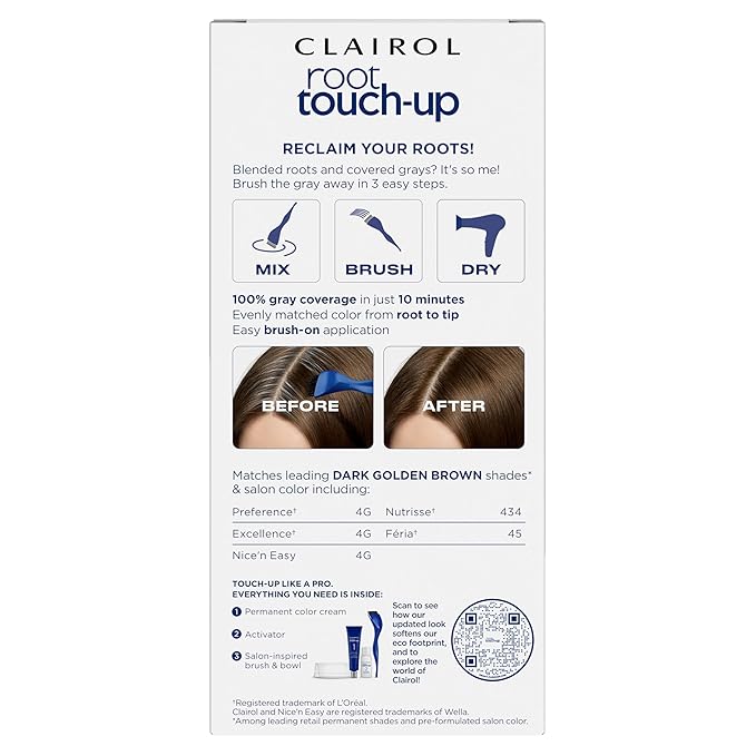 Clairol Root Touch-Up by Nice'n Easy Permanent Hair Dye, 4G Dark Golden Brown Hair Color, Pack of 1