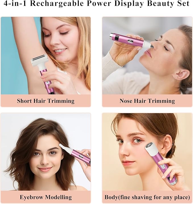 Electric Shaver for Women Men,2025 Cordless Electric Razor with 4 Accessories,Rechargeable Beauty Lady Led Display Facial Hair Remover,Smooth & Silky Bikini Trimmer for Body (Pink)