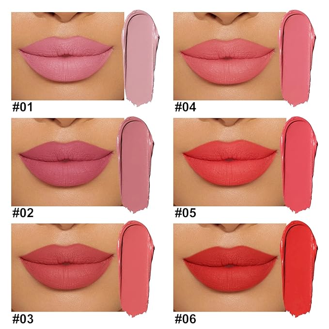6pcs Matte Lip Gloss Set for Women,Highly Pigmented Velvet Lip Stain，Long Lasting，Waterproof Lip Makeup，Nude，Brown