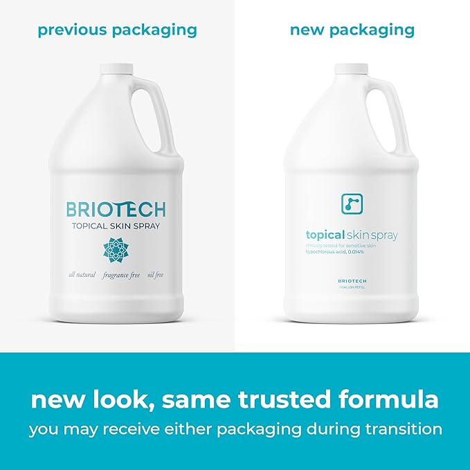 BRIOTECH Topical Skin Spray, Hypochlorous Acid Spray for Body & Face, Eyelid Cleanser, HOCl Facial Mist, Support Against Irritation, Calm Redness, Soothe Foot & Scalp, 128 fl oz (2Pack)