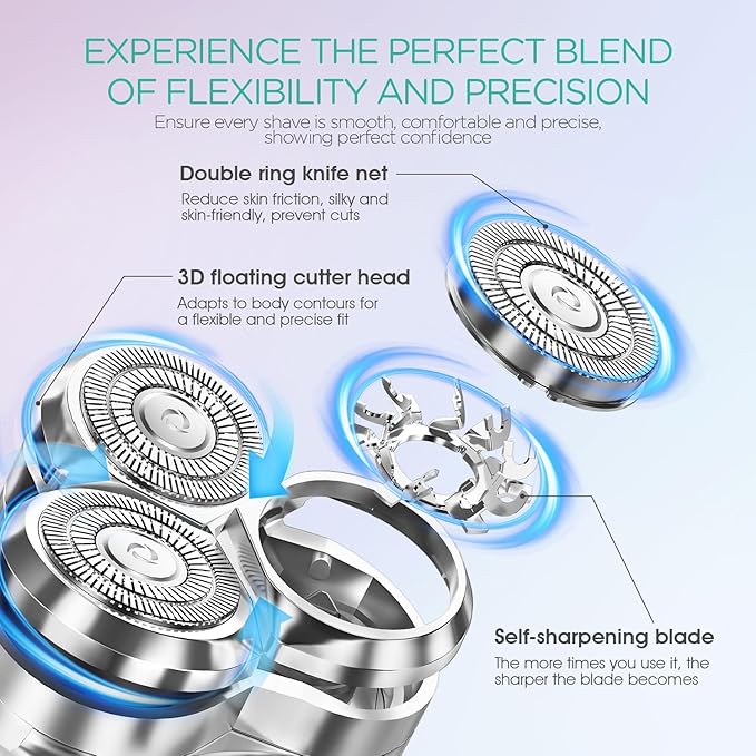 VOYOR Electric Razors for Women 3D Floating Blade Shaver for Women, Electric Shaver for Legs Bikini and Body Facial Hair Remover Women's Shavers Waterproof Women's Grooming ES310 (Gold)