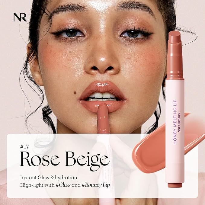 Nature Republic HONEY MELTING LIP (17 ROSE BEIGE) SOFT LIP STICK, Hydrating Gloss, Moisturizing balms, Sheer tint, Shine & Nude, Glowy Finish, korean make up