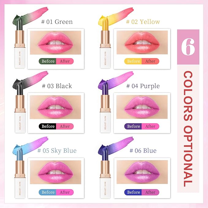 Color Changing Lipstick, 6-Colors Lip Stain Temperature Activated Vegan Formula, Magic Lipstick Long-Lasting, Nourishing, Cruelty-Free & Vegan #light blue