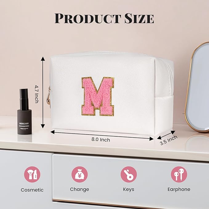 Preppy makeup bag, cute initial