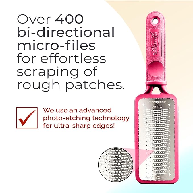Microplane Colossal Foot File Scraper - The Original Stainless Steel Foot Rasp, Dead Skin/Callus Remover for Feet, Gentle Foot Scrubber, Pedicure Tools for Salon-Quality Foot Care, Pink