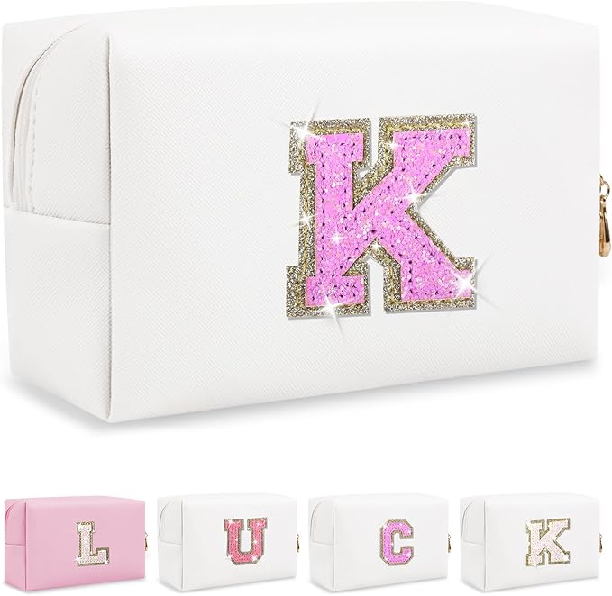 Initial letter patch makeup bag,