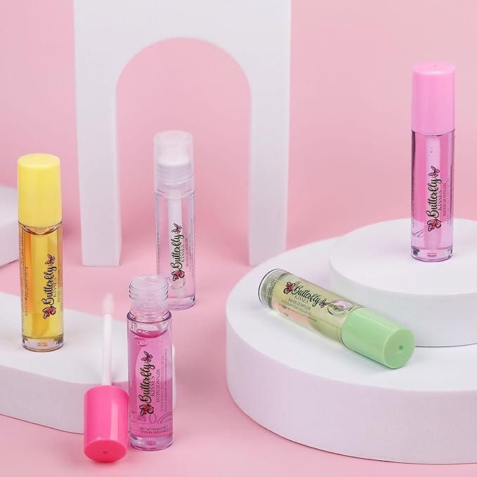 5pc Lip Oil Set - Butterfly Kisses Lip Oils, Lip Healing Lip Oil Collection with Precision Applicator Wand for Everyday Lip Care and Lip Repair (BUTTERFLY KISSES)