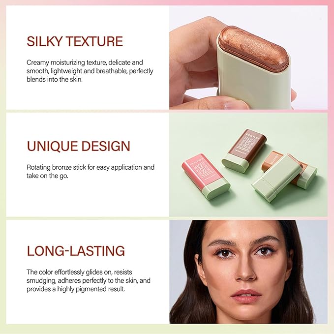 On-The-Go Bronzer Stick,Multi-Use Cream Contour Stick,Natural Long Lasting Stick,Multi-Use