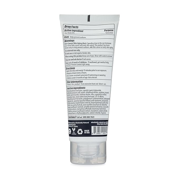 SPF 8 Mineral Sunscreen - Water Resistant Moisturzing Lotion for Body & Face - Non-Nano Zinc Oxide, Vitamin E - 3 Oz