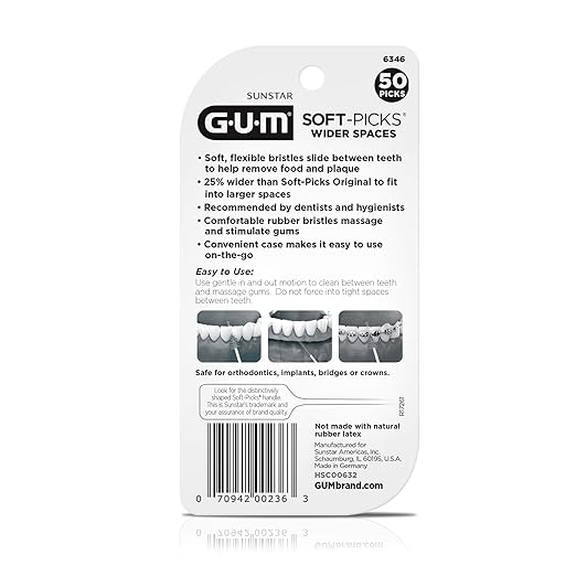 GUM Soft-Picks Wider Space, Easy to Use Dental Picks for Teeth Cleaning and Gum Health, with Convenient Carry Case, Dentist Recommended Dental Picks, 50 Count