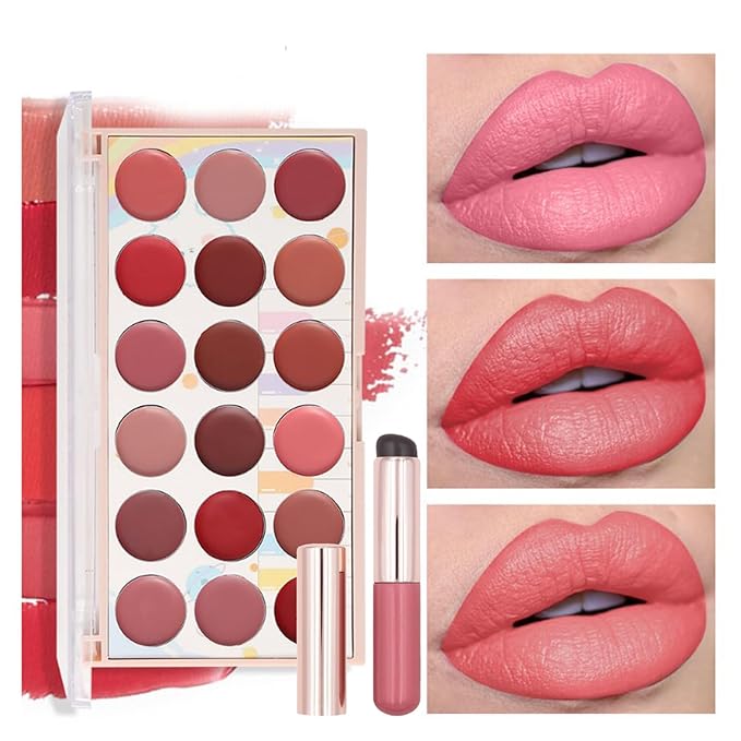Lip Gloss Palette, 18 Colors Dard Red Pink Nude Brown Lip Makeup Pallet Kit, Pro Women Lip Color Palette with Soft Silicon Brush, Lip Present Set for Teen Girl, Mum, Daughter, Friend, Sister
