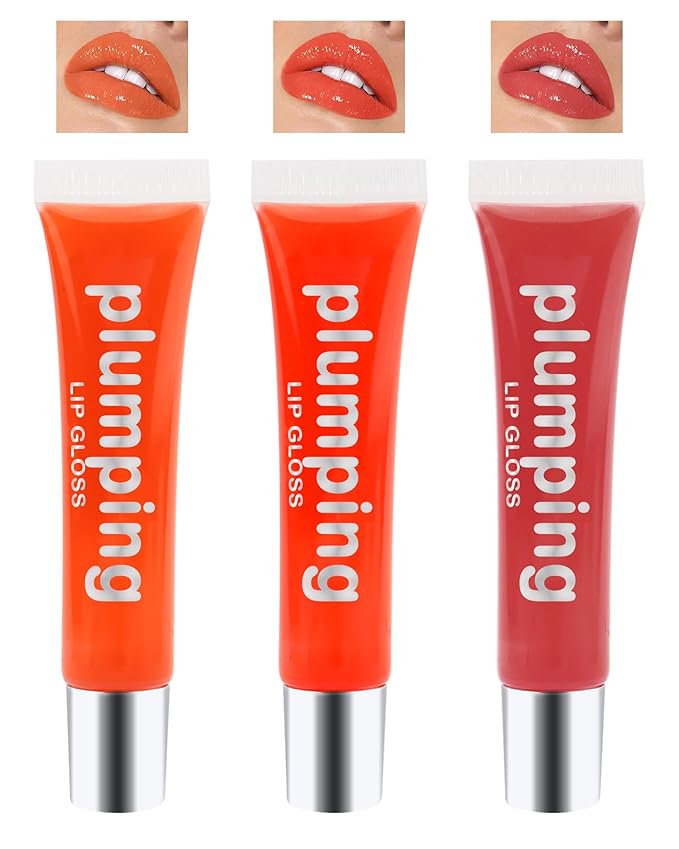 Hydrating Lip Glow Oil-3Pcs Tinted Plumping Lip Oil Lip Plumper, Moisturizing Smooth Lipgloss for Lip Care, Glossy Finish Clear Tint Shiny and Vegan Juicy Lip Gloss,Nourishing Non-Sticky Formula-Set A