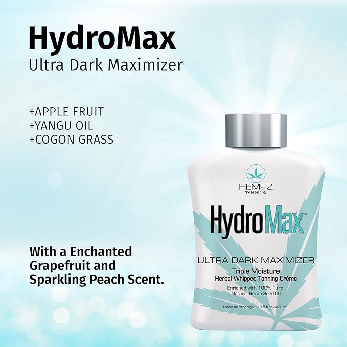 HEMPZ Hydromax Maximizer - Herbal Moisturizing Self Tanning Lotion for Tanning Beds, Beach, Sun 13.5 Fl OZ