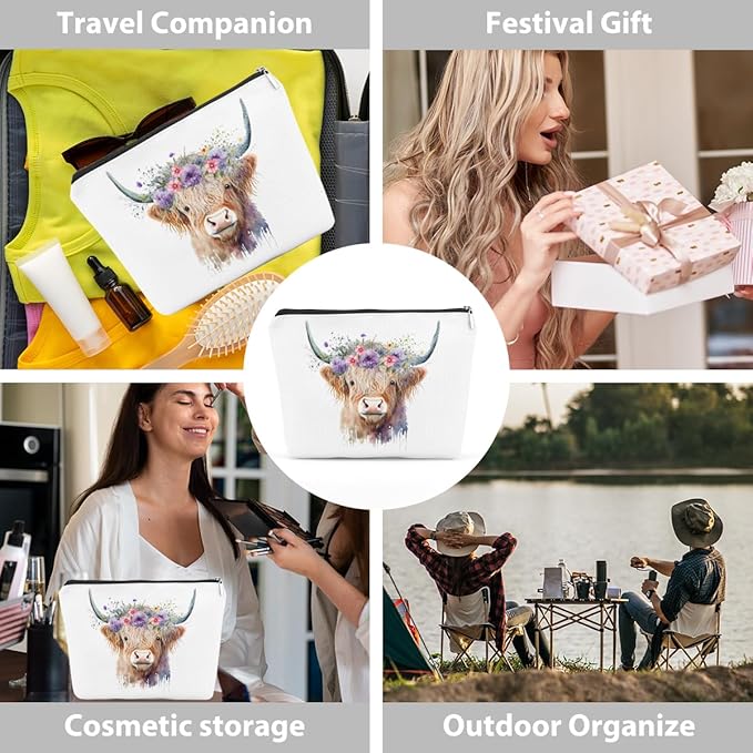 Western cosmetic bag highland cow