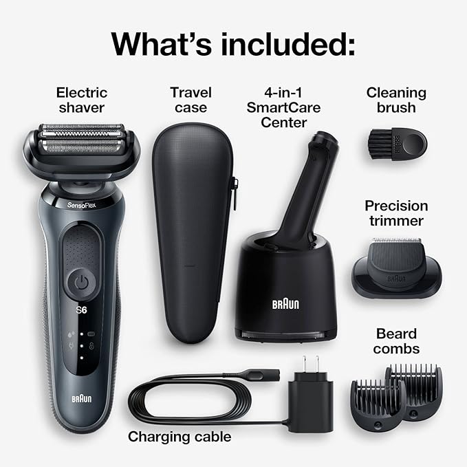 Braun Series 6 6075cc Electric Shaver with SmartCare Center and Precision Trimmer, Wet & Dry, Rechargeable, Cordless Foil Shaver, Black