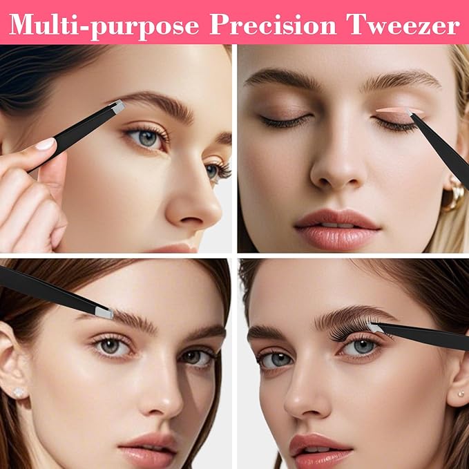 Tweezers Set, Hyxhappy 9 pcs Professional Stainless Steel Tweezer Kit for Women Facial Hair, Precision Plucke Tweezers with Luxurious Travel Case for Ingrown Hair Removal