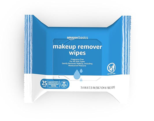 Amazon Basics Fragrance Free Makeup Remover Wipes, 25 wipes