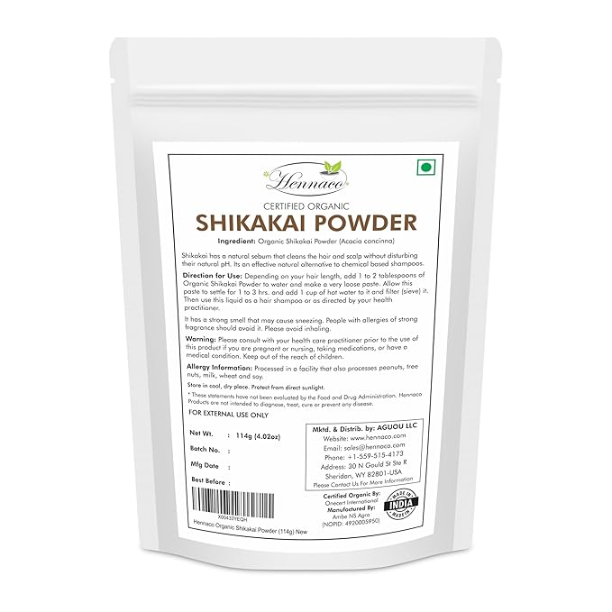 hennaco Organic Shikakai Powder| Acacia concinna Powder| Natural (4 OZ) 114 G