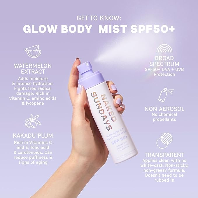 Naked Sundays SPF 50+ Body Mist Sunscreen Spray UVA/UVB Broad Spectrum Mist, 150 ml