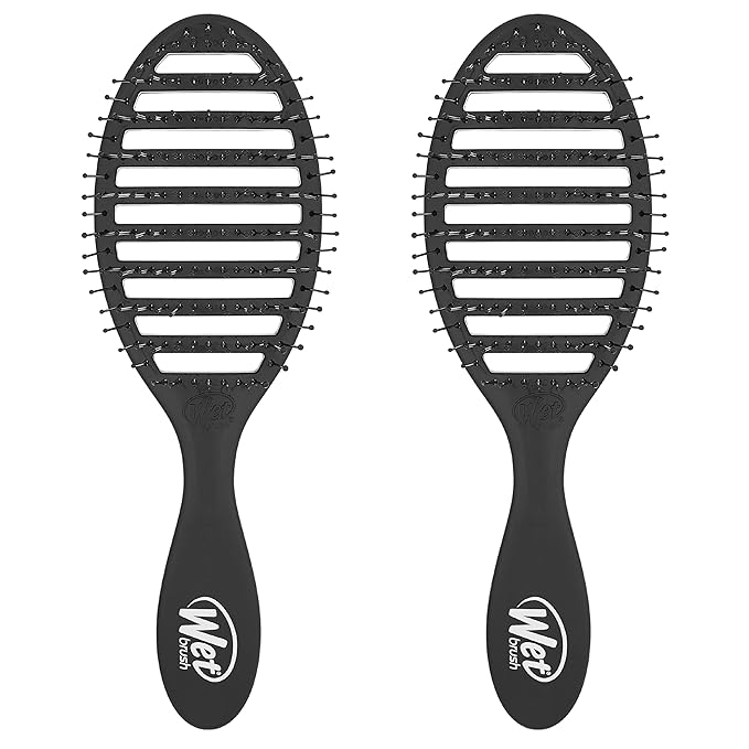 Wet Brush Speed Dry Hair Brush - Black - Vented Design and Ultra Soft HeatFlex Bristles Are Blow Dry Safe With Ergonomic Handle Manages Tangle and Uncontrollable Hair - Pain-Free (Pack of 2)