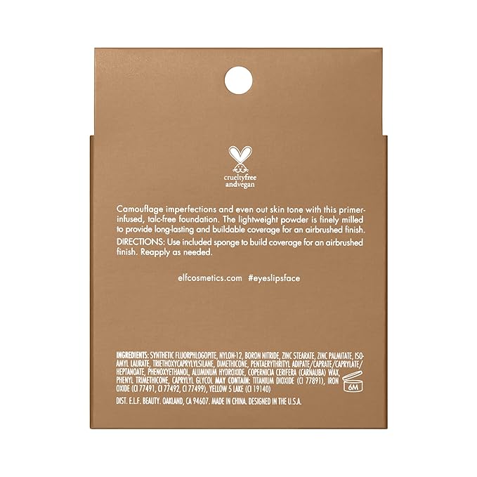 e.l.f. Camo Powder Foundation, Lightweight, Primer-Infused Buildable & Long-Lasting Medium-to-Full Coverage Foundation, Medium 330 W