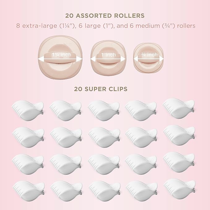 INFINITIPRO BY CONAIR Ceramic Flocked - Hot Rollers for Long, Medium, and All Hair - Hair Curler - Hair Roller Clips Included - 1 1/4-inch, 1-inch, and 3/4-inch Rollers