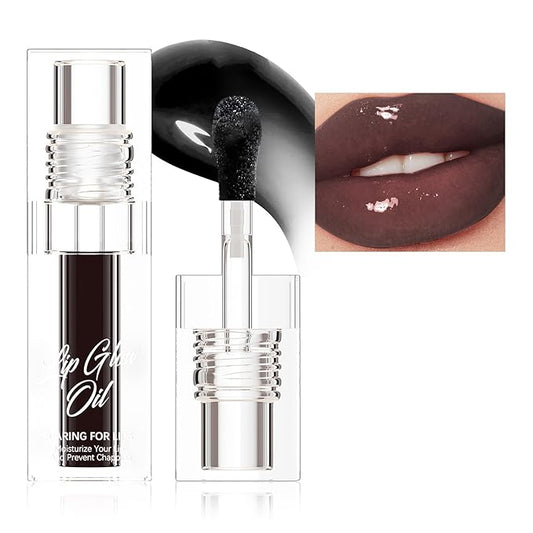 Hydrating Lip Glow Oil for Women, Color Changed Lip Plumper Gloss Moisturizing Nourishing Black Big Brush Head Lip Oil Smooth Lip Liner Stain for Lip Makeup Care and Dry Lips (black, 1 pcs)