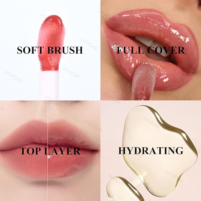 KYDA Hydrating Lip Glow Oil, Color Changing Tint, Moisturizing Lip Oil, Glossy Transparent Plumping Lip Gloss, Tinted Lip Oil for Lip Care and Dry Lips-Pearl Shimmer