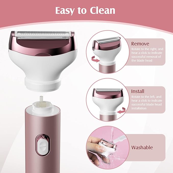 Womens Electric Razor, 4 in 1 Face Shaver for Women, Facial Hair Remover for Women, Electric Women Bikini Trimmers for Legs, Travel Razor for Eyebrow Ear Nose Hair Lip Beard Armpit, Rose Gold