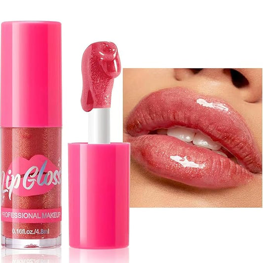 Lip Plumper Gloss Glitter Tinted Plumping Lip Gloss For Women Hydrating Long Lasting Shimmer Moisturizing Glossy Non Sticky Lip Gloss (02#)