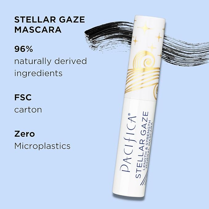 Pacifica Beauty, Stellar Gaze Length & Strength Black Mascara, For Volume and Length, Vitamin B + Coconut, Natural Lash Effect, Silicone, Sulfate & Paraben Free, Vegan and Cruelty Free