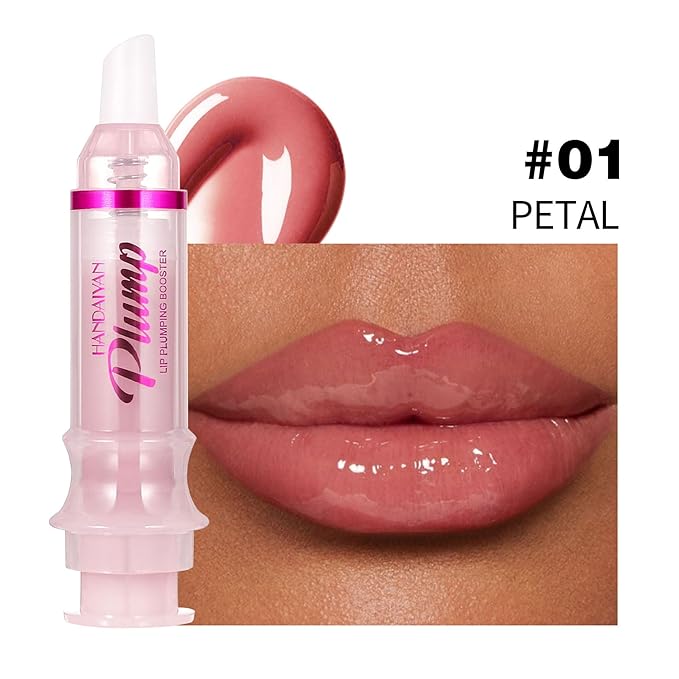 Plumping Lip Oil with Fresh Ginger Extract - Instant Fuller Lips, Ultra-Hydrating & Nourishing Glossy Lip Glow Oil, Lip Plumping Booster for Smooth, Defined Lips (#01 PETAL, 1)