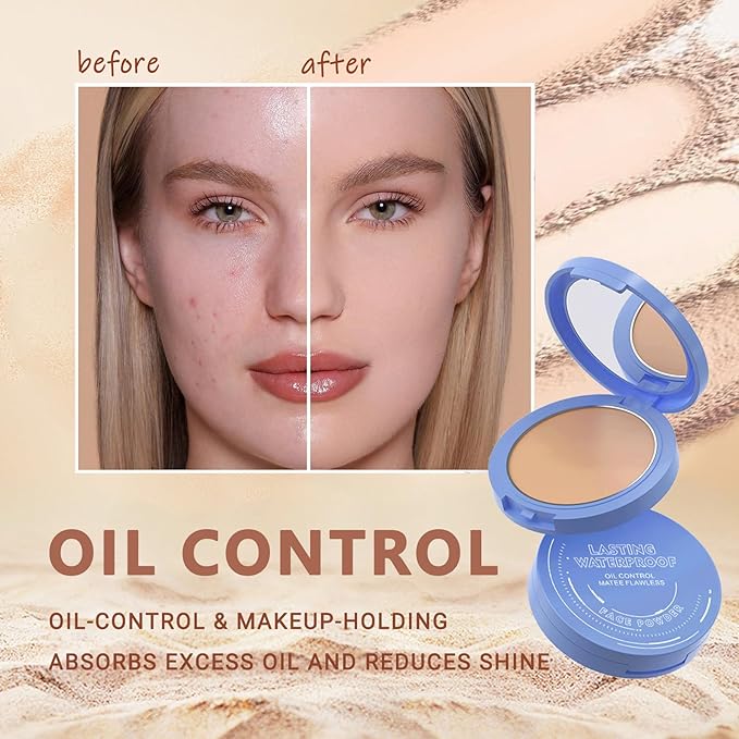 Oil Control Face Pressed Powder,Matte Smooth Flawless Finishing Foundation,0.(PURE BEIGE) 35 Oz