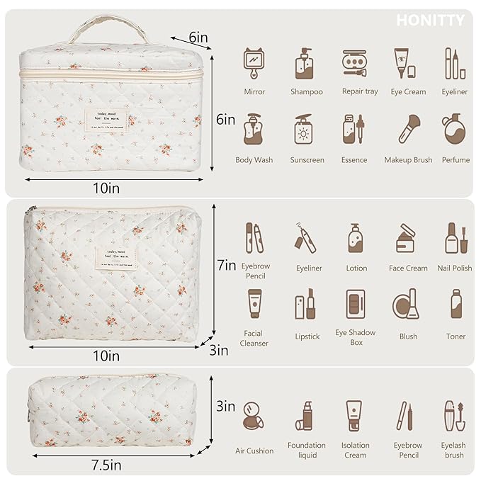 Makeup bag, quilted makeup bag,large