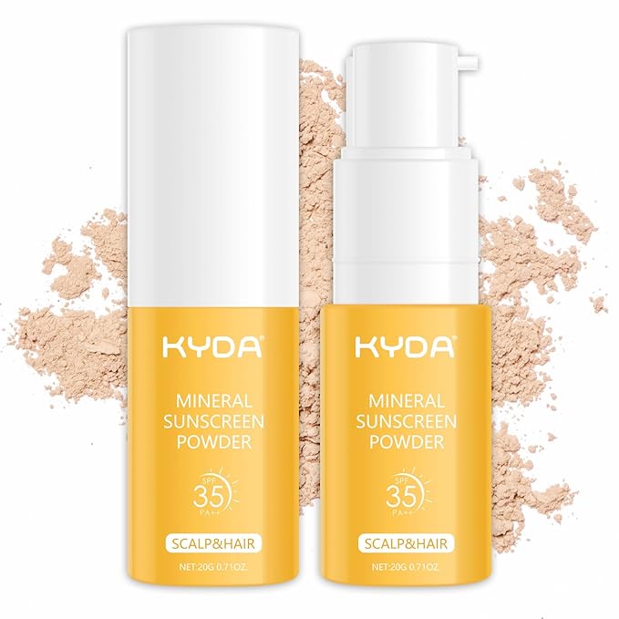 KYDA 2 Pcs Mineral Sunscreen Powder, for Scalp & Hair, SPF 35 PA++, Scalp Sunscreen Powder, Broad Spectrum UV Protection, Lightweight, No-Greasy, 0.71 Oz.