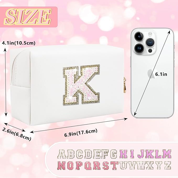 Initial letter patch makeup bag,