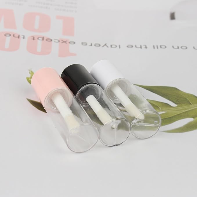 COSIDEA 10pcs 3ml empty lip gloss tubes with wand 0.1OZ Round mini Pink lipgloss tube container for DIY cosmetics packing
