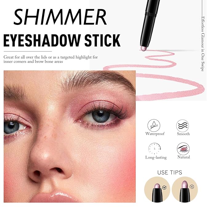 Eyeshadow Stick Waterproof Cream Eye Brighten Shadow Pencil Long-Lasting Crease-Proof Shimmer Glitter Eyeshadow Crayon Smooth High Pigmented Highlighter Neutral Eye Shadow Liner Makeup, 8 FANCY