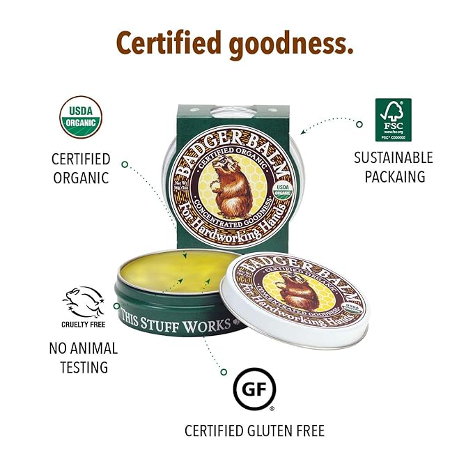 Badger Healing Balm, Hard Working Hands Cream, Organic Hand Cream for Dry Cracked Hands, Long Lasting Hand Moisturizer/Dry Hands Treatment, 2 oz Tin, 2-Pack