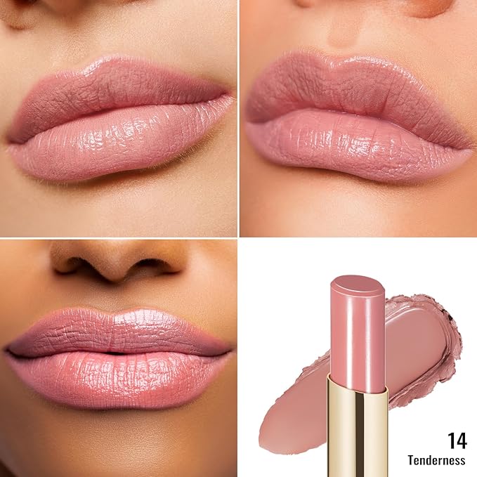 Oulac Moisturizing Shine Lipstick For Women Christmas Set 2PCS, 2 in 1 Tinted Lip Balm for Winter, Hydrated Juicy and Glossy Lip Color for Dry, Cracked and Chapped Lips, Vegan [07+14]