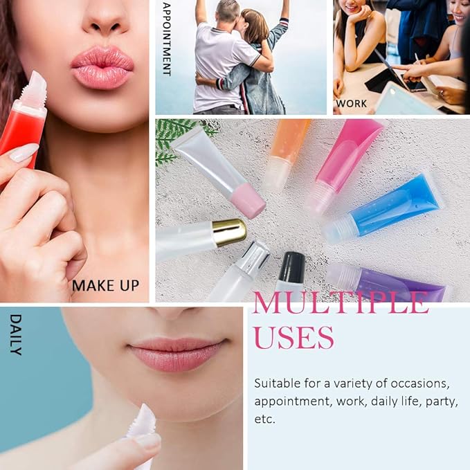 AMORIX 50PCS Lip Gloss Tubes 15ml White Lip Gloss Containers Empty Lip Balm Tubes Refillable Cosmetic Squeeze Lipgloss Tubes + 2 x 20ml Syringes Tag Labels for DIY Lip Gloss Base Glitter