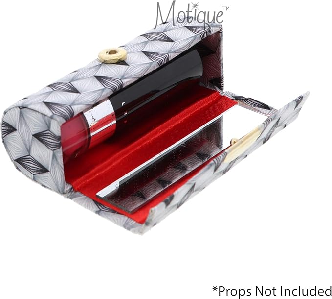 Motique Accessories Diamond Pattererned Fabric Lipstick Case with Mirror for Purse-Grey