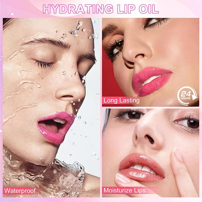 Magic Color Changing Lip Oil, Temperature Color Change Lip Gloss, Moisturizing Lip Tint Oil, Non Sticky, Long Lasting, Transparent Lip Makeup for Women and Girlls (Pearly Pink)
