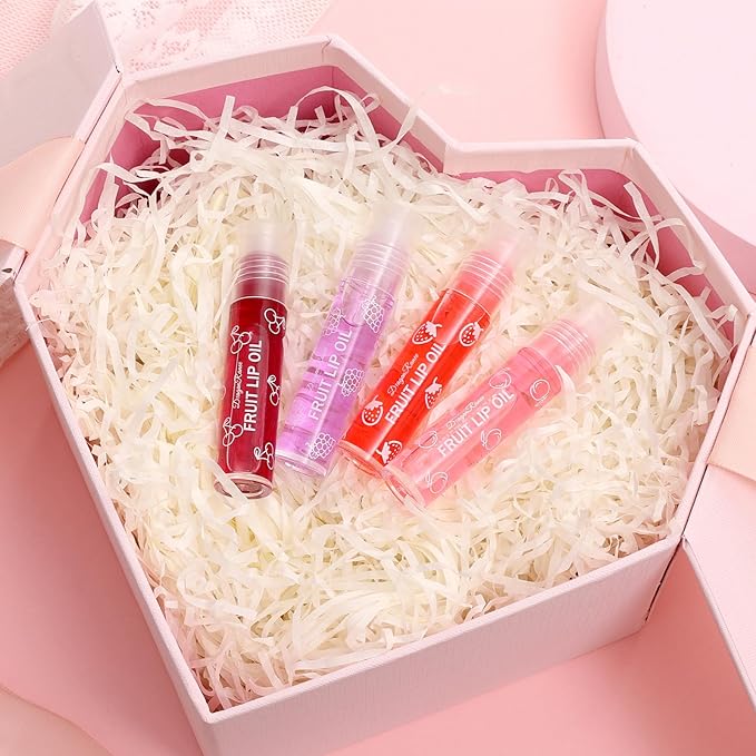 4-Piece Lip Gloss Set for Girls - Roll-On Lip Oil, Long Lasting Lip Care, Shining Clear Hydrating Glossy Tinted Balm