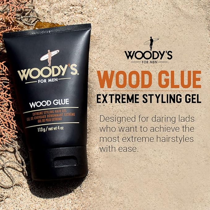 Woody's Wood Glue Extreme Styling Gel for Men, Intense Long-lasting Hold with No Flaking, Quick-drying, Retains Moisture, Suitable for All Hair Types and Hair Styles, 4 oz - 1 pack
