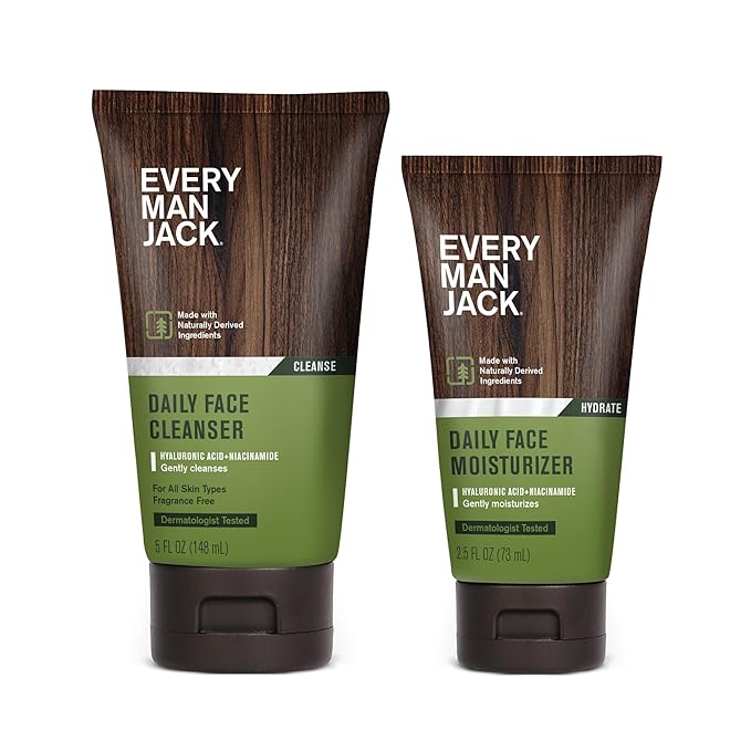 Every Man Jack Daily Face Wash & Lotion Set, Deeply Cleanse, Moisturize, and Revive Dry, Tired Skin with Hyaluronic Acid, Niacinamide, and Aloe Vera - 2-Pack