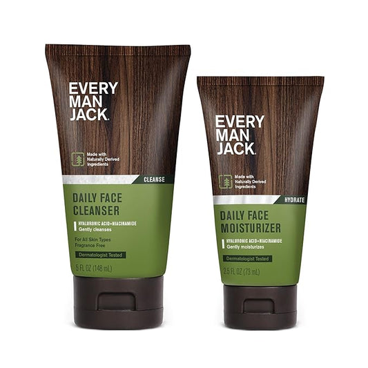 Every Man Jack Daily Face Wash & Lotion Set, Deeply Cleanse, Moisturize, and Revive Dry, Tired Skin with Hyaluronic Acid, Niacinamide, and Aloe Vera - 2-Pack