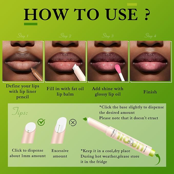 Brown Lip Liner Pink Lip Gloss Fat Oil Slick Click Clear Shimmer, Ultra-Hydrating Lip Balm Tinted Lip Glow Oil for Women Makeup, Lightweight Non Sticky Liquid Lipstick Lip Liner Pencil Combo Set